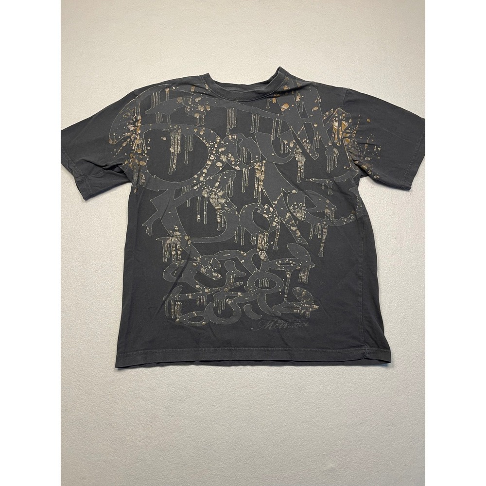 Southpole Mens Graffiti Graphic T-Shirt Charcoal Grey Gold Drip Streetwear L